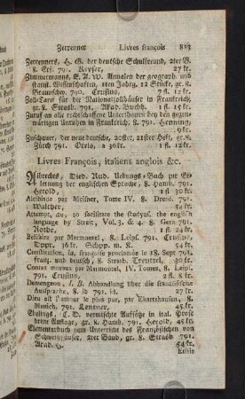 813-814, Livres francois, italiens anglois &c.