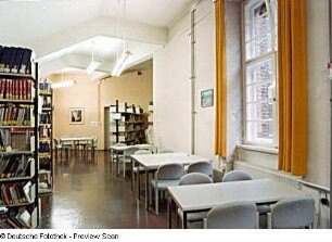 Sächsische Landesbibliothek - Staats- und Universitätsbibliothek Dresden. Zweigbibliothek Maschinenwesen, Teilbibliothek Produktionstechnik/Werkzeugmaschinen. Benutzungsraum mit Freihandaufstellung und Leseplätzen