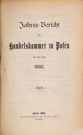 Jahresbericht der Handelskammer zu Posen. 1892 (1893)