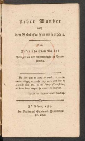 Ueber Wunder nach den Bedürfnissen unsrer Zeit