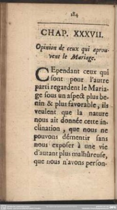 Chap. XXXVII. Opinion de ceux qui aprouvent le Mariage