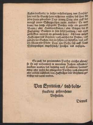 Von Execution/ und volnstreckung gesprochener Urtheilen. LXXI.