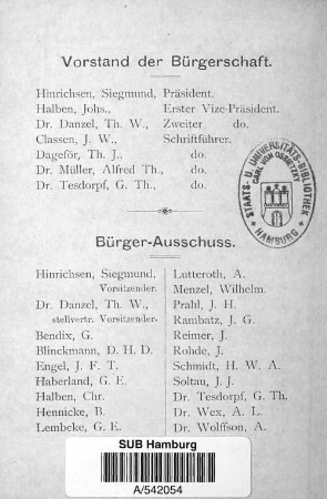 Vorstand der Bürgerschaft.
