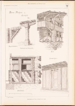 Bauernhaus Muheim, Erstfeld: Perspektivische Ansichten Details (aus: Das Bauernhaus in der Schweiz, hrsg.v. Schweiz. Ingenieur- und Architektenverein, 1903)