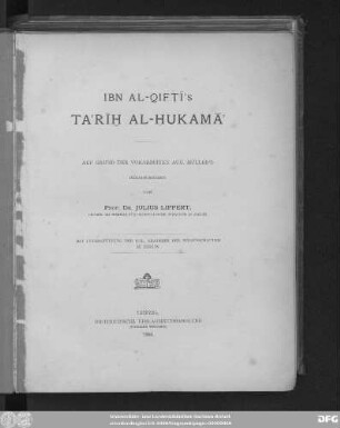 Ibn al-Qifṭī's Taʾrīḫ al-ḥukamāʾ