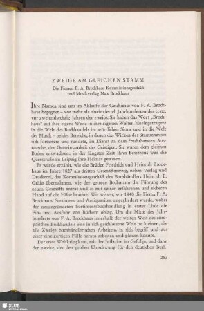 Zweige Am Gleichen Stamm : Die Firmen F. A. Brockhaus Kommissionsgeschäft und Musikverlag Max Brockhaus
