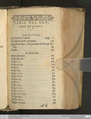 Table Des Oeuvres De Marot.