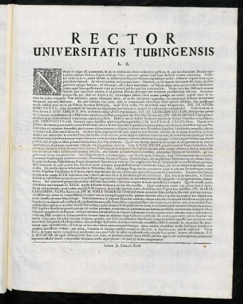 Rector Universitatis Tubingensis L. S.
