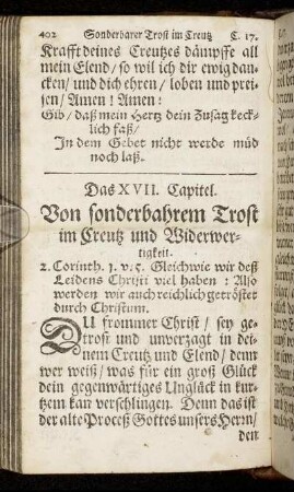 Das XVII. Capitel. Von sonderbahren Trost im Creutz und Widerwertigkeit.
