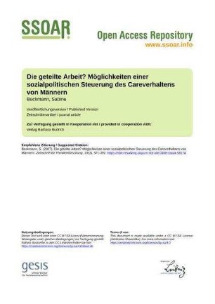 Die geteilte Arbeit? Möglichkeiten einer sozialpolitischen Steuerung des Careverhaltens von Männern