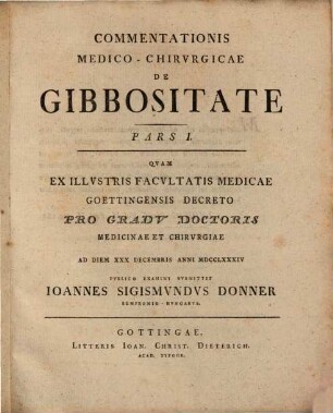 Commentationis medicae chirurgicae de gibbositate pars I