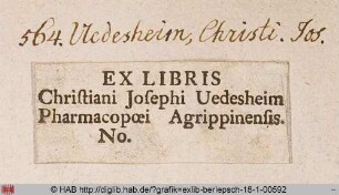 Exlibris des Christian Joseph Uedesheim