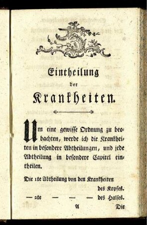 Eintheilung der Krankheiten.