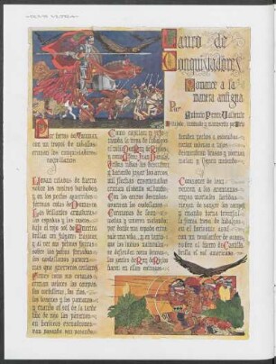 Lauro de conquistadores : Romance a la manera antigua, dibujado, iluminado y manuscrito por Sirio