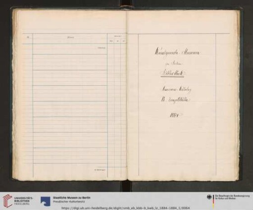 Kunstgewerbe - Museum zu Berlin. Bibliothek. Accessions - Katalog B. Einzelblätter 1884