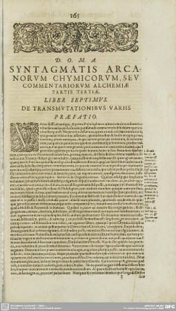 SYNTAGMATIS ARCANORVM, SEV COMMENTARIORVM ALCHYMIAE PARTIS TERTIAE, LIBER SEPTIMVS.
