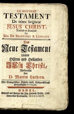 Le Nouveau Testament De nôtre Seigneur Jesus Christ