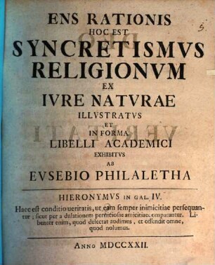 Ens rationis, hoc est Syncretismus religionum