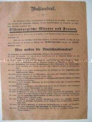 Wahlaufruf der DNVP zu Landtagswahlen mit scharfer Polemik gegen die zurückgetretene sozialistische Regierung