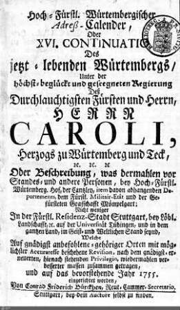 1755: Württembergisches Adressbuch, 1755