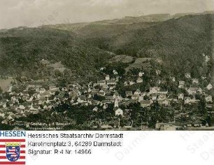 Seeheim an der Bergstraße, Ansicht / Luftaufnahme / Werbekarte für Hotel Hufnagel (Inhaber Albrecht Suhrke)