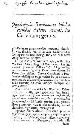 Quadrupeda bisulca cordibus deciduis ramosis seu Cervinum genus