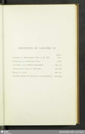 Contents of volume III