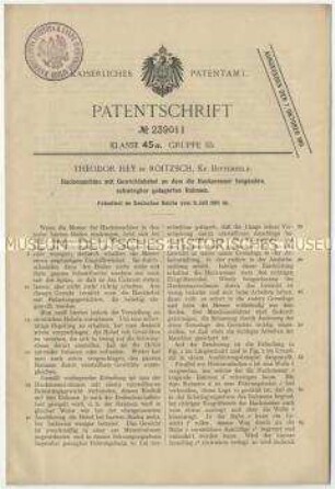 Patentschrift einer Hackmaschine mit am schwingbar gelagerten Rahmen befindl Gewichtshebel, Patent-Nr. 239011