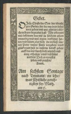 Am sechsten Sontage nach Trinitatis/ ein lehre/ was Christliche gerechtigkeyt sey ...