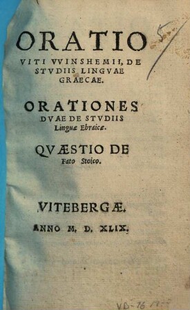 Oratio Viti VVinshemii, De Stvdiis Lingvae Graecae