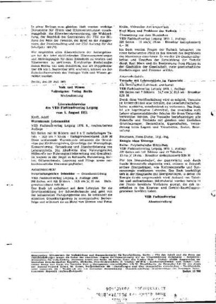 Literaturhinweise des VEB Fachbuchverlag Leipzig : vom 5. August 1971