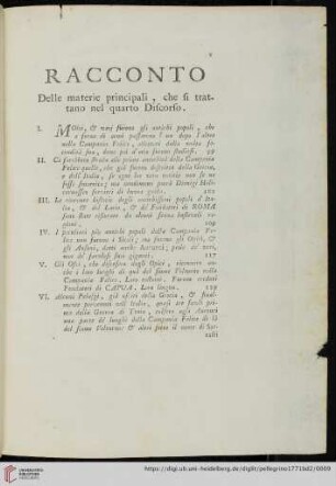 Racconto delle materie principali, che si trattano nel quarto Discorso