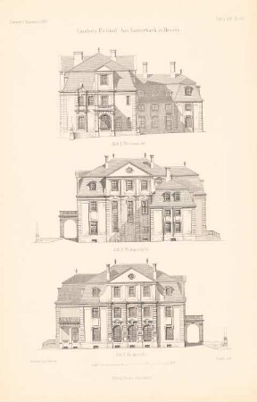 Landsitz Eichhof, Lauterbach: Ansicht von Norden, Ansicht von Westen, Ansicht von Osten (aus: Atlas zur Zeitschrift für Bauwesen, hrsg. v. Ministerium der öffentlichen Arbeiten, Jg. 54, 1904)