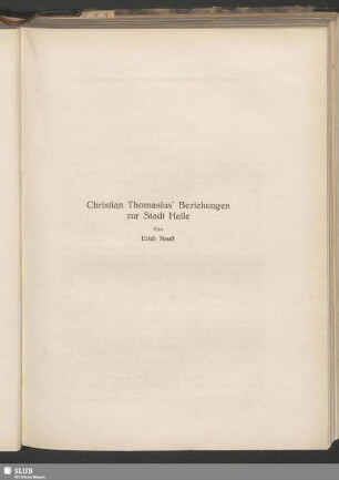 Christian Thomasius' Beziehungen zur Stadt Halle
