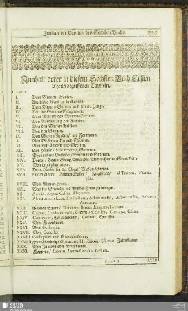 Innhalt derer in diesem Sechsten Buch Ersten Theils begriffenen Capiteln