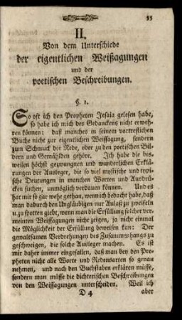 II. Von dem Unterschiede der eigentlichen Weißagungen und der poetischen Beschreibungen