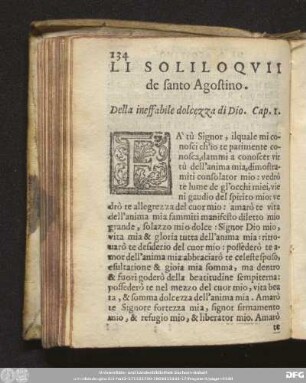 Della ineffabile dolcezza di Dio. Cap. 1.
