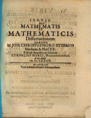 De Mathematis Et Mathematicis Dissertationem