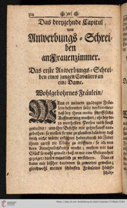 Das dreyzehnde Capitul: Von Anwerbungs-Schreiben an Frauenzimmer