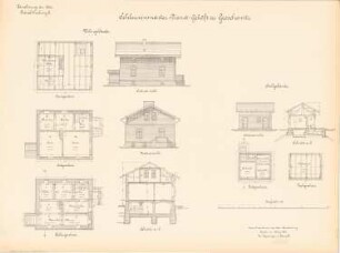 Kanalisierung der Oder Schleuse, Groschowitz: Schleusenmeistergehöft: Ansichten, Grundrisse, Schnitte 1:100
