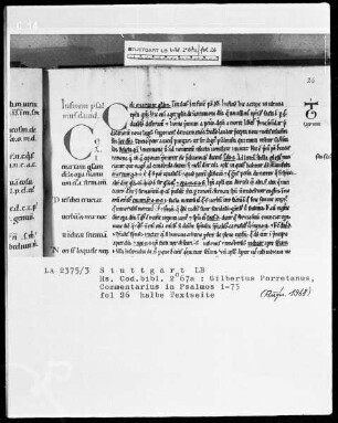 Gilbertus Porretanus, Commentarius in Psalmos 1-75 — Initiale C, Folio 26recto