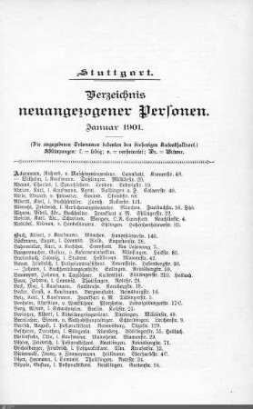 Verzeichnis neuangezogener Personen: Januar 1901