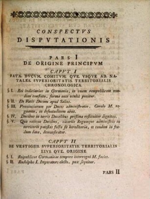 Dispvtatio inavgvralis qvaestiones continens selectas de origine principvm eorvmqve svccessione in territorivm imperii Germanici