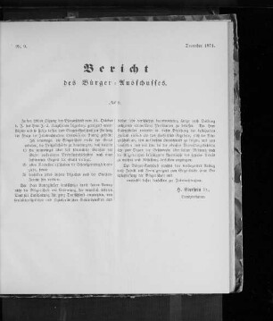 Nr. 9. Bericht des Bürger=Ausschusses. December 1871.