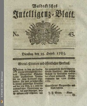 No. 43, Dienstag den 25. Octob. 1785