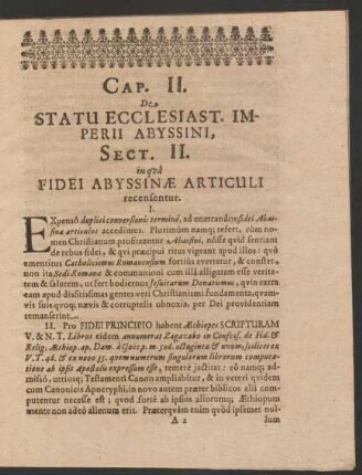 Cap. II. De Statu Ecclesiast. Imperii Abyssini.