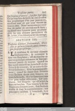 Section III. Troisiéme Chimere fondamentale. Chercher ce qu'on ne sçauroit jamais trouver, par son propre principe.