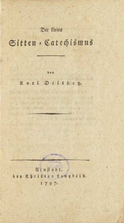 Der kleine Sitten-Catechismus
