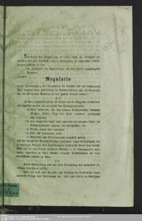 Auf Grund des Gesetzes vom 11. Juni 1868, die Gültigkeit der Localbauordnungen betreffend, und in Ausführung der allgemeinen Bestimmungen desselben ist über die Zulässigkeit der Expropriation und das hierbei einzuschlagende Verfahren folgendes Regulativ behufs der Ergänzung der Bauordnung für Dresden ... errichtet worden ... : [Regulativ für Expropriationen zu Baupolizeizwecken im Stadtbezirke Dresden]
