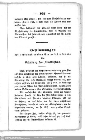 Bestimmungen des commandirenden General-Leutnants über Betreibung des Floretfechtens